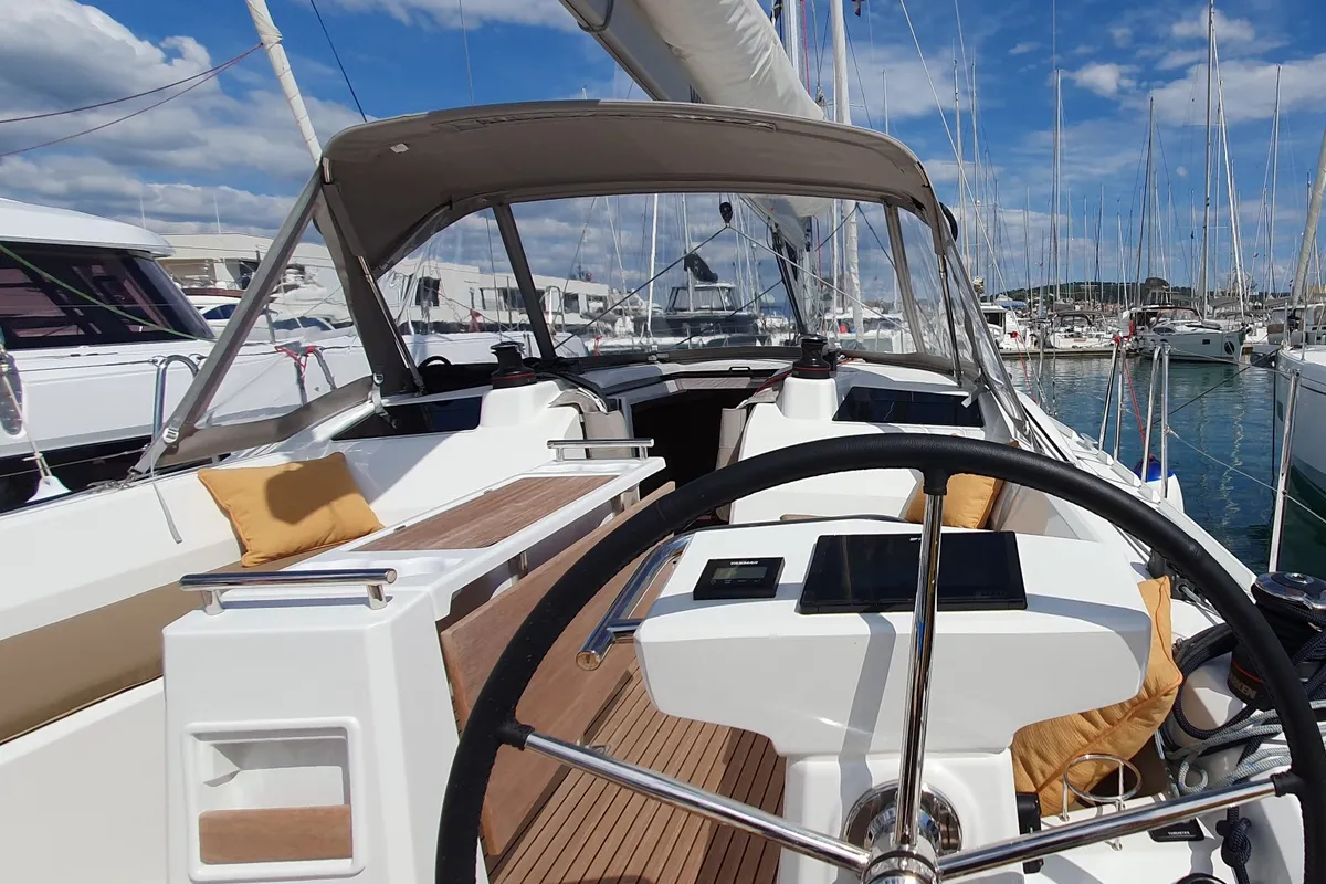Cockpit of BREEZE, a Beneteau Oceanis 37.1 sailboat at Split, Croatia
