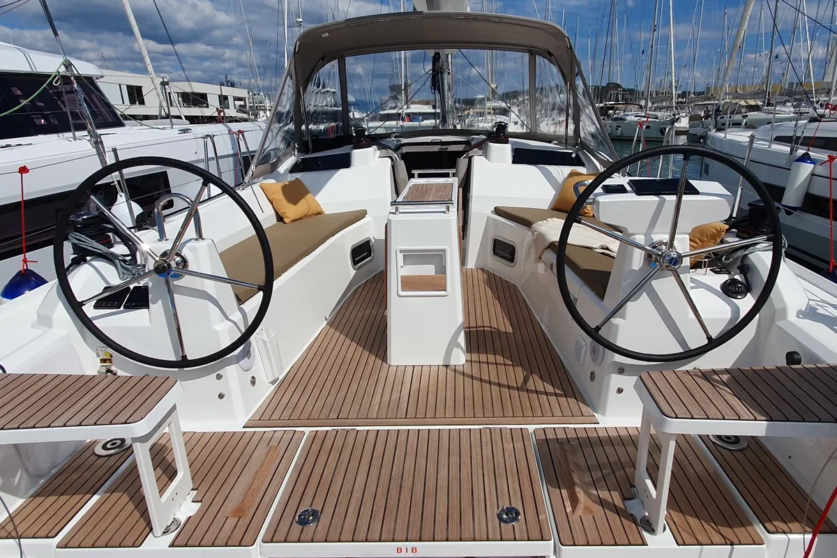 Cockpit of BREEZE, a Beneteau Oceanis 37.1 sailboat at Split, Croatia