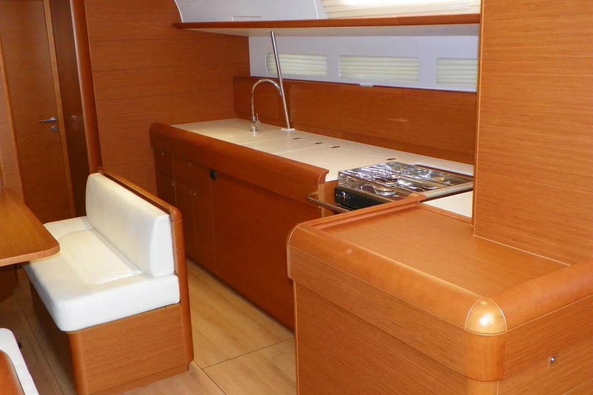Galley of Kaos, a Jeanneau Sun Odyssey 509 sailboat at Olbia, Italy
