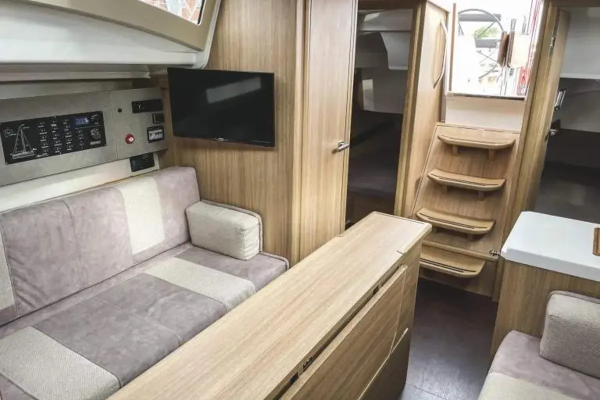 Salon of Szeroki Ostrow, a Northman Maxus 34 sailboat at Sztynort, Poland