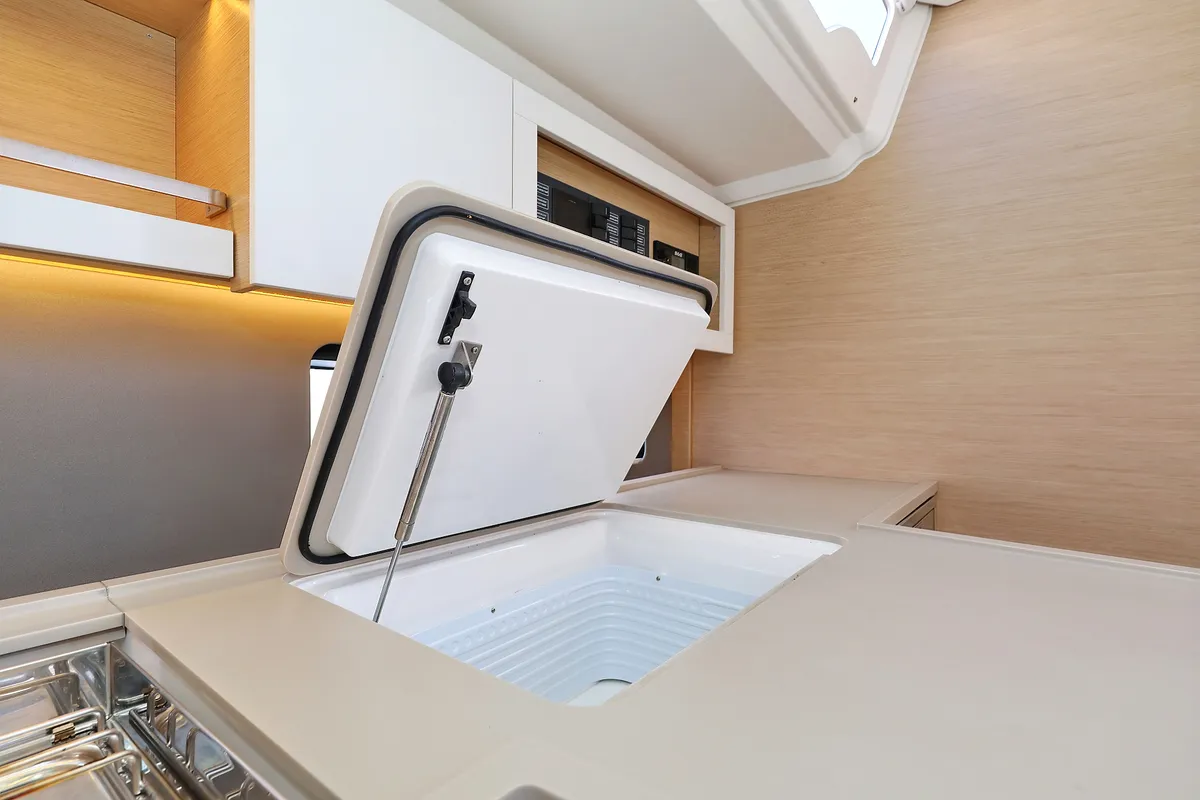 Deck of Kaos, a Dufour 44 sailboat at Grad Biograd na Moru, Croatia