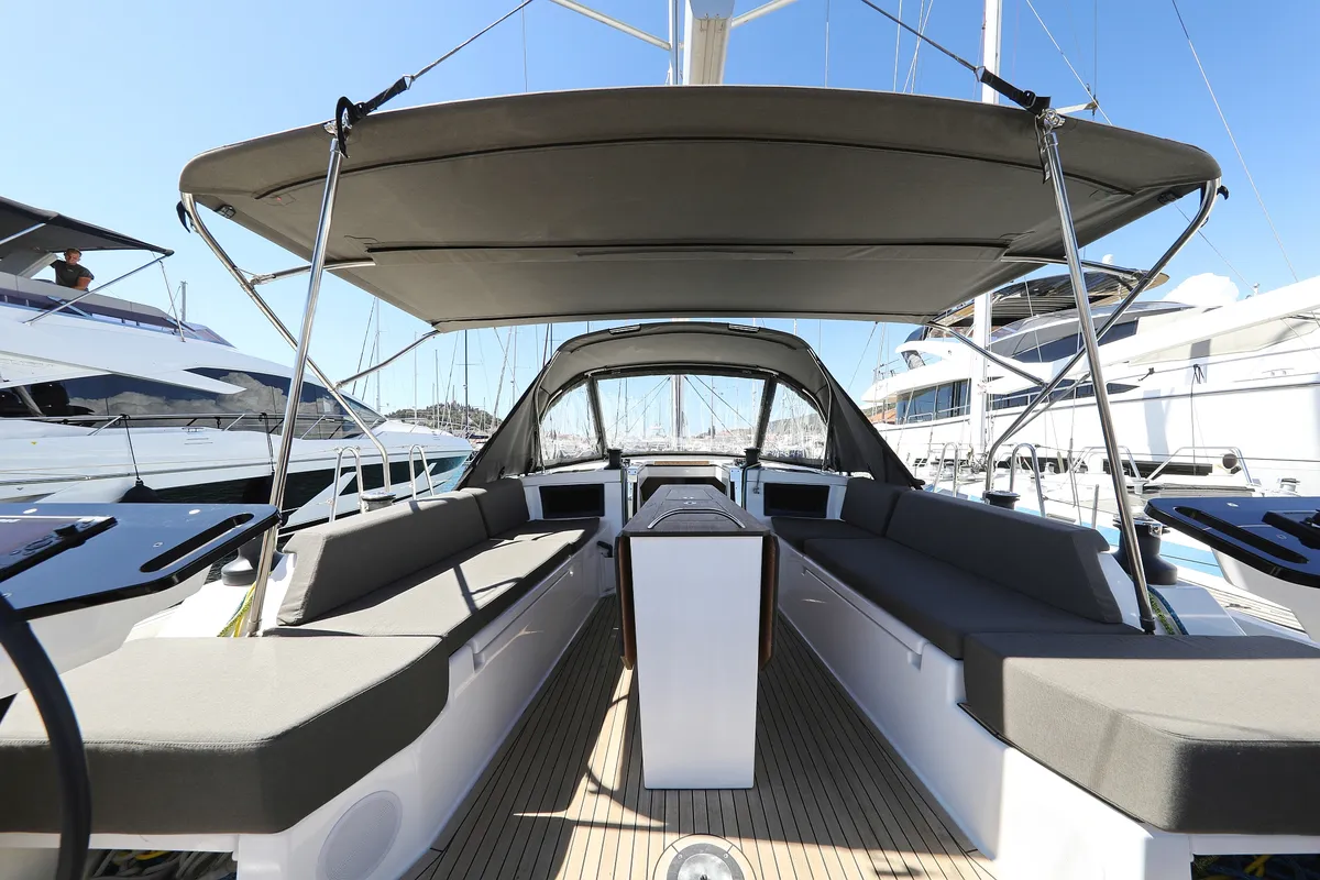 Deck of Kaos, a Dufour 44 sailboat at Grad Biograd na Moru, Croatia