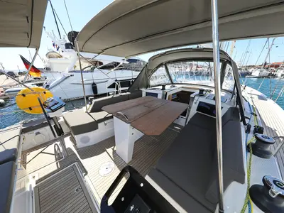Cockpit of Kaos, a Dufour 44 sailboat at Grad Biograd na Moru, Croatia