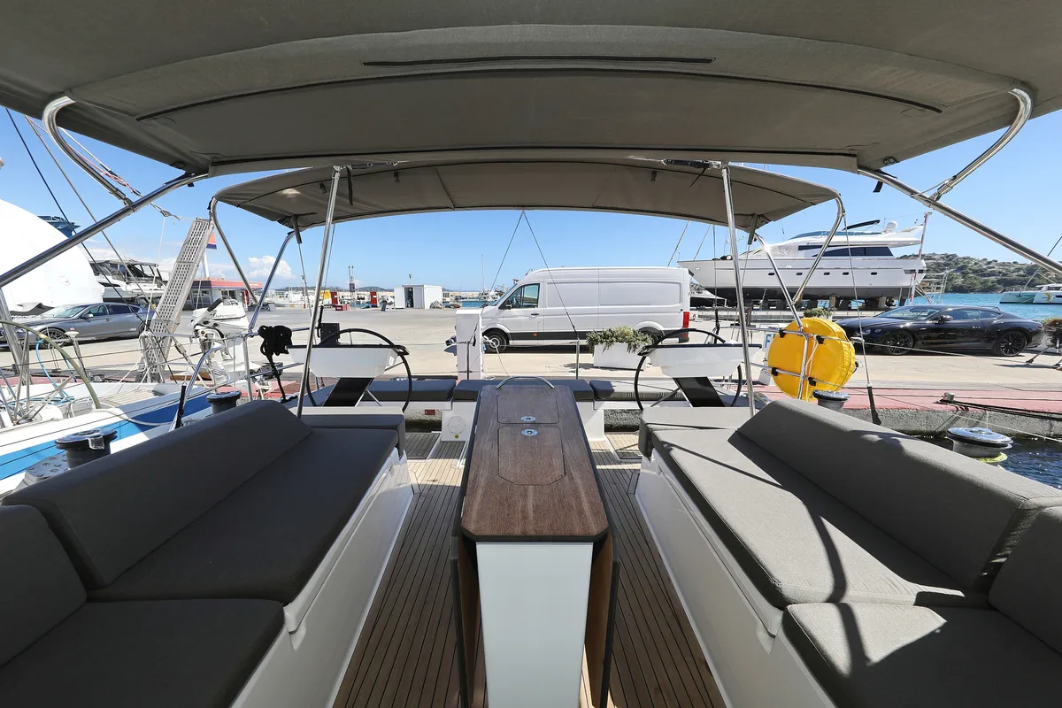 Exterior view of Kaos, a Dufour 44 sailboat at Grad Biograd na Moru, Croatia