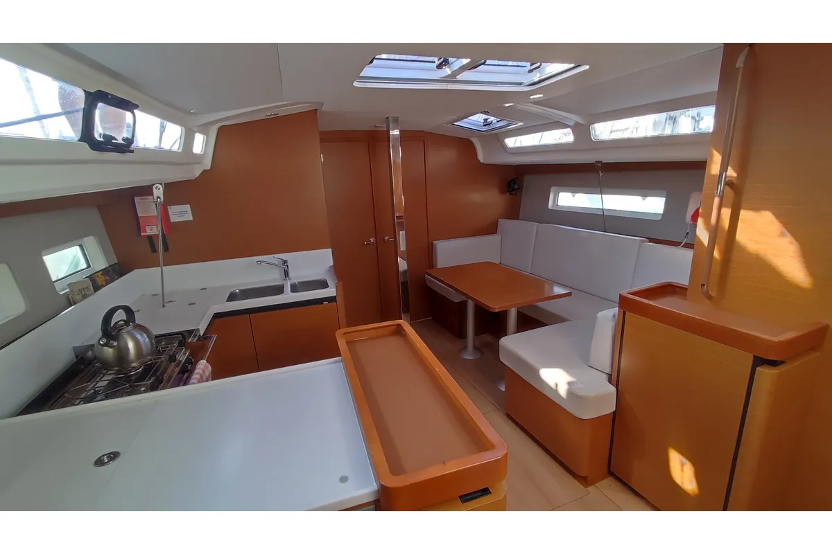 Salon of Erato, a Jeanneau Sun Odyssey 440 sailboat at Volos, Greece