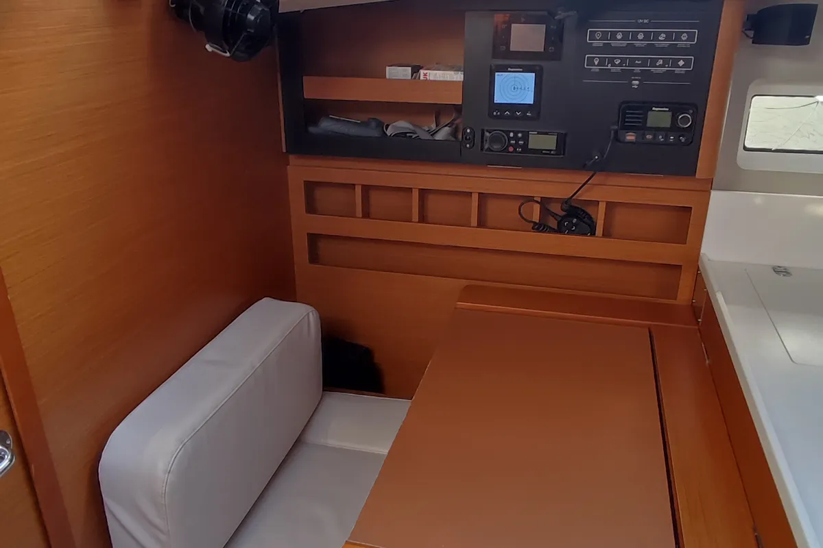 Salon of Erato, a Jeanneau Sun Odyssey 440 sailboat at Volos, Greece
