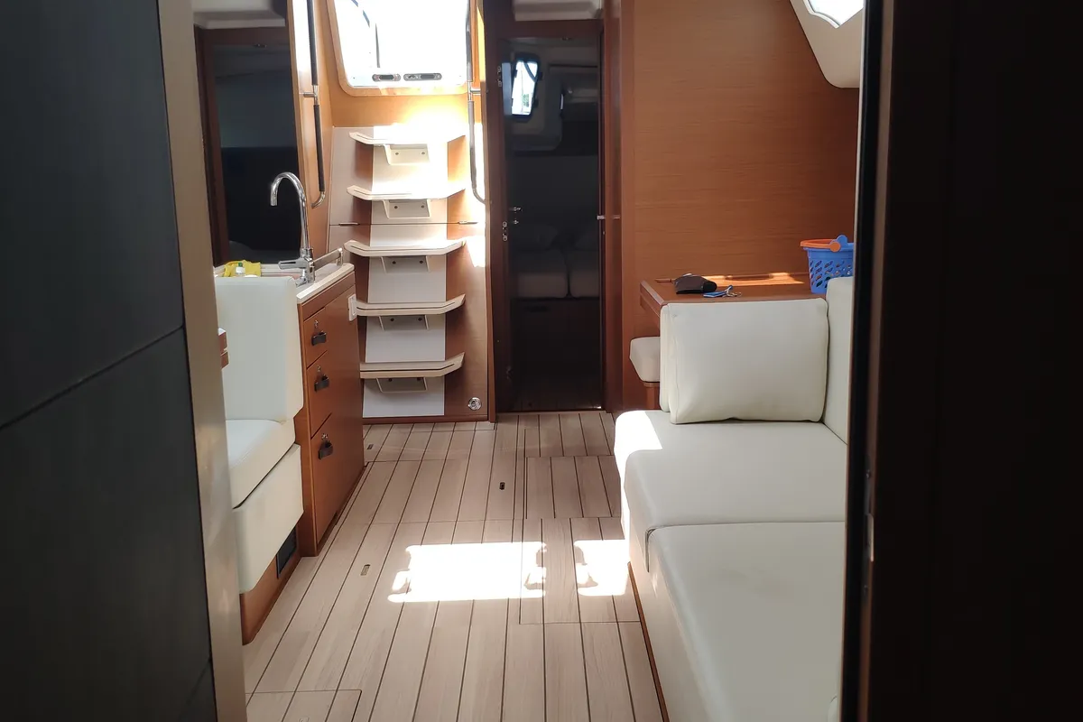 Salon of Sogno di Mare, a Jeanneau 51 sailboat at Preveza, Greece