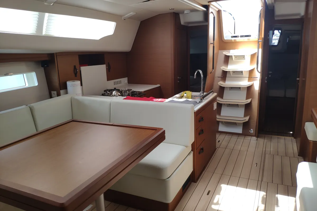 Salon of Sogno di Mare, a Jeanneau 51 sailboat at Preveza, Greece
