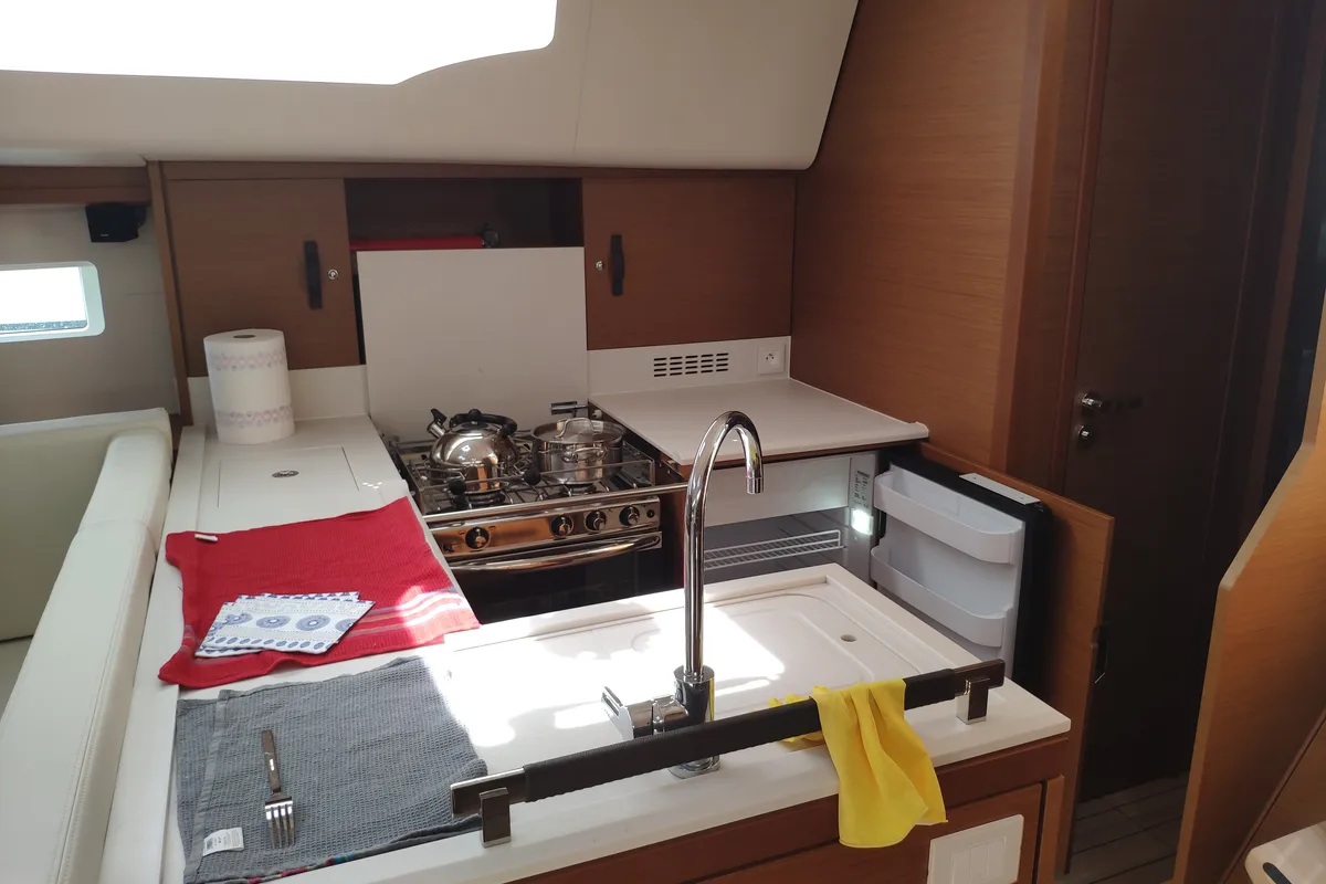 Galley of Sogno di Mare, a Jeanneau 51 sailboat at Preveza, Greece