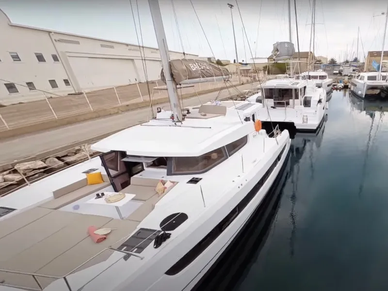 Exterior view of Persona Grata, a Bali 4.2 catamaran at Kontokali, Greece