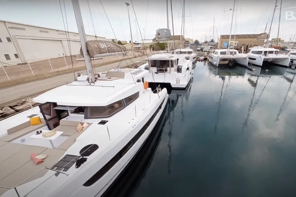 Exterior view of Persona Grata, a Bali 4.2 catamaran at Kontokali, Greece