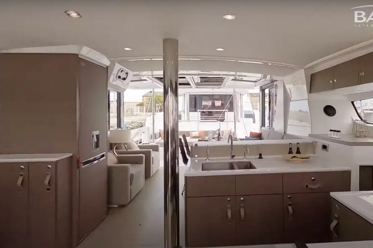 Galley of Persona Grata, a Bali 4.2 catamaran at Kontokali, Greece
