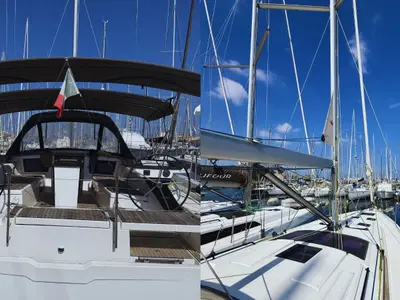 Cockpit of Amaco, a Dufour 44 sailboat at Palermo, Italy