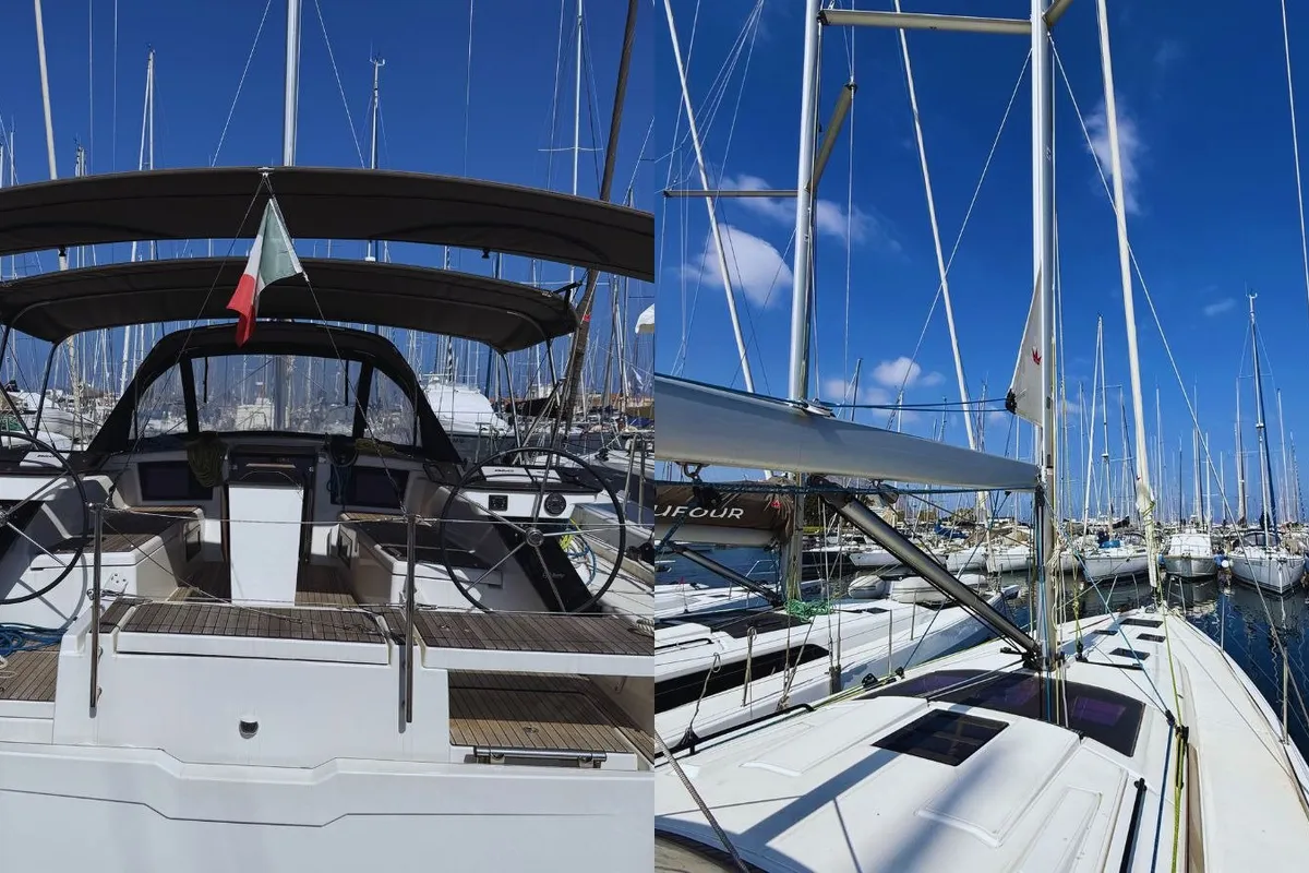 Cockpit of Amaco, a Dufour 44 sailboat at Palermo, Italy