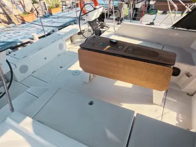 Deck of Amaco, a Dufour 44 sailboat at Palermo, Italy