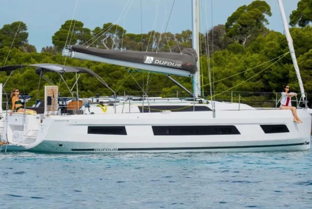 Exterior view of Amaco, a Dufour 44 sailboat at Palermo, Italy