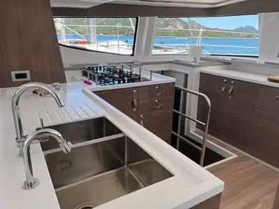 Galley of Freezer, a Bali 4.6 catamaran at Marsala, Italy