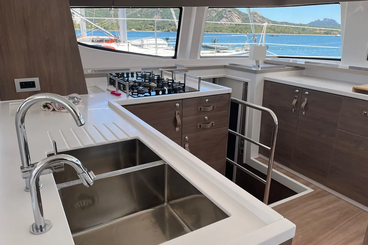 Galley of Freezer, a Bali 4.6 catamaran at Marsala, Italy