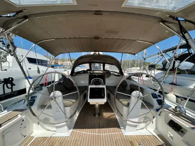 Cockpit of My Point, a Bavaria Cruiser 41 sailboat at Općina Marina, Croatia