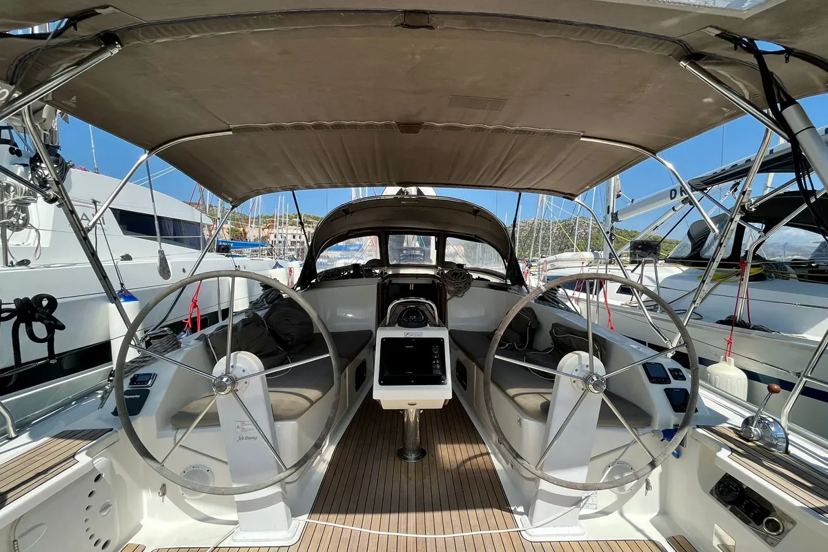 Cockpit of My Point, a Bavaria Cruiser 41 sailboat at Općina Marina, Croatia