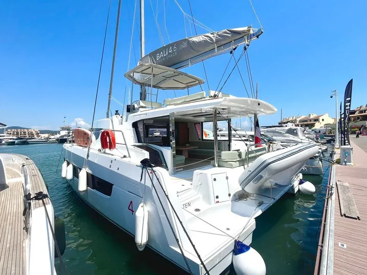 Exterior view of Ten, a Bali 4.6 catamaran at Ajaccio, France