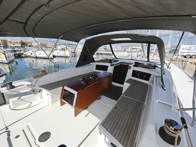 Cockpit of Graceful Dancer, a Dufour 530 sailboat at Grad Trogir, Croatia