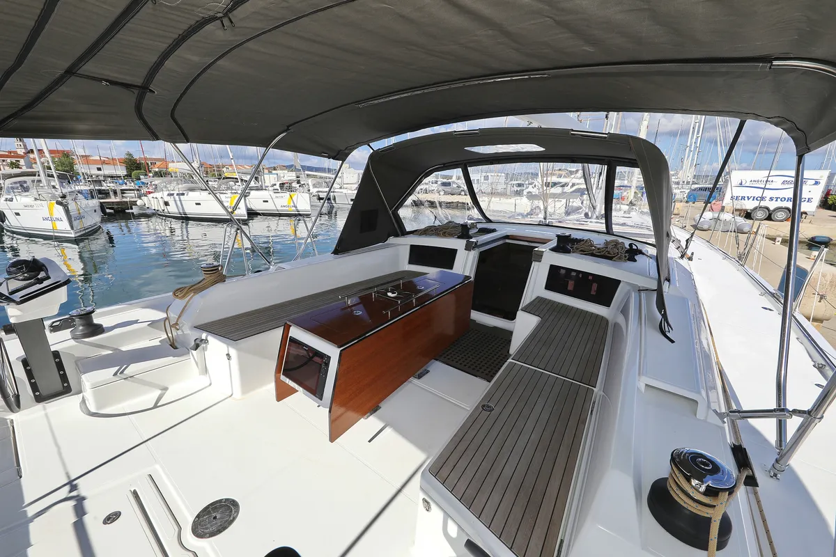 Cockpit of Graceful Dancer, a Dufour 530 sailboat at Grad Trogir, Croatia
