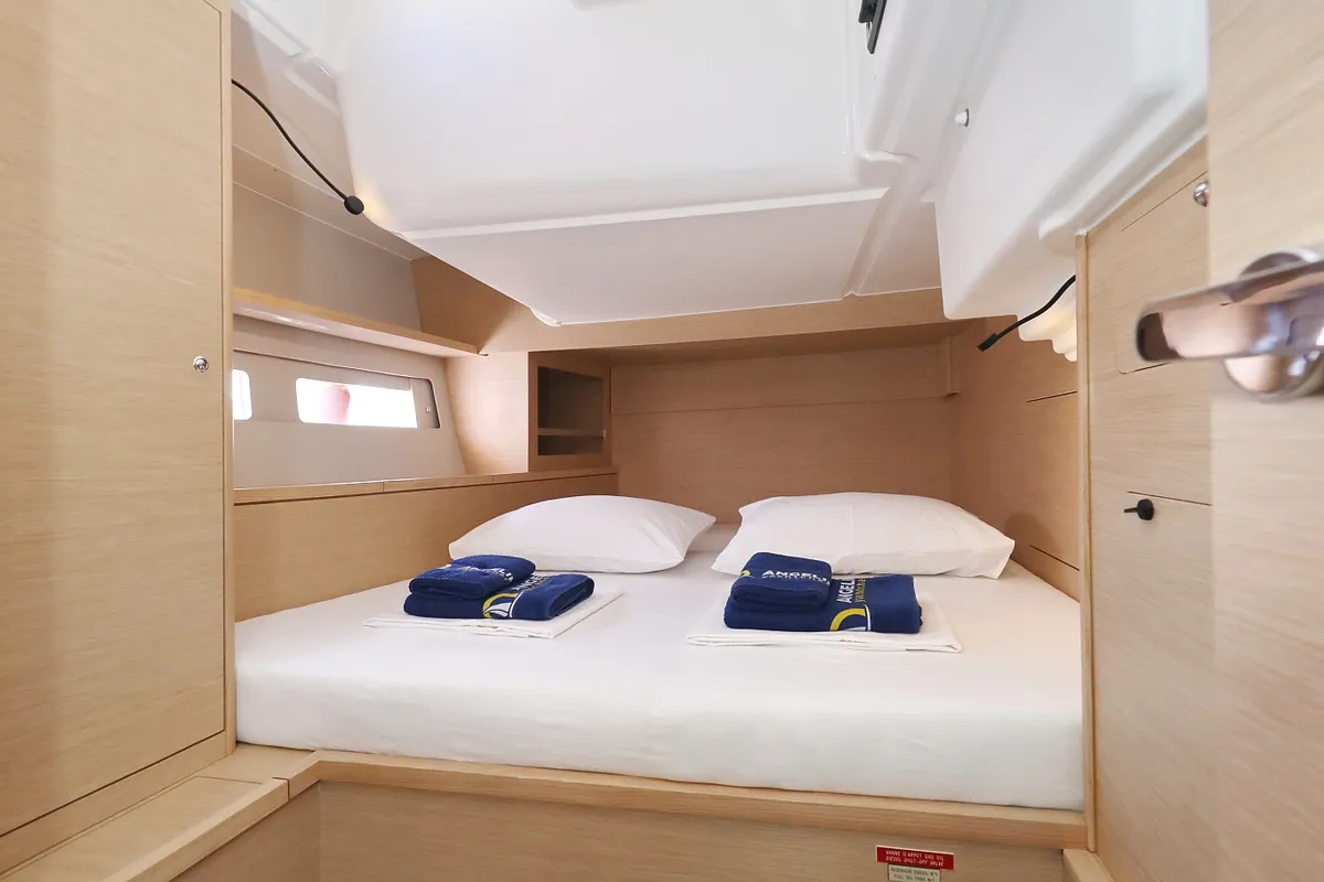 Cabin on Graceful Dancer, a Dufour 530 sailboat at Grad Trogir, Croatia