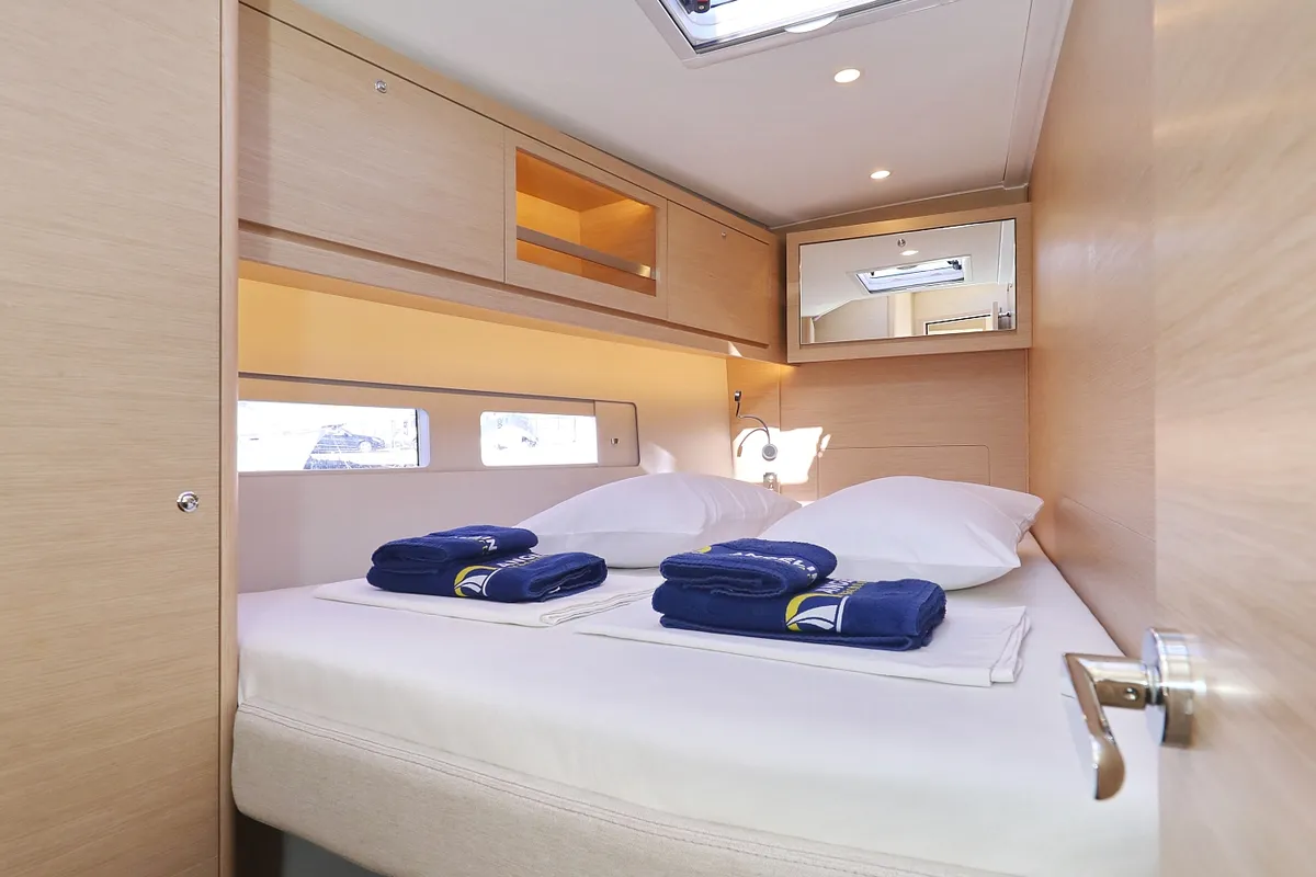 Cabin on Graceful Dancer, a Dufour 530 sailboat at Grad Trogir, Croatia