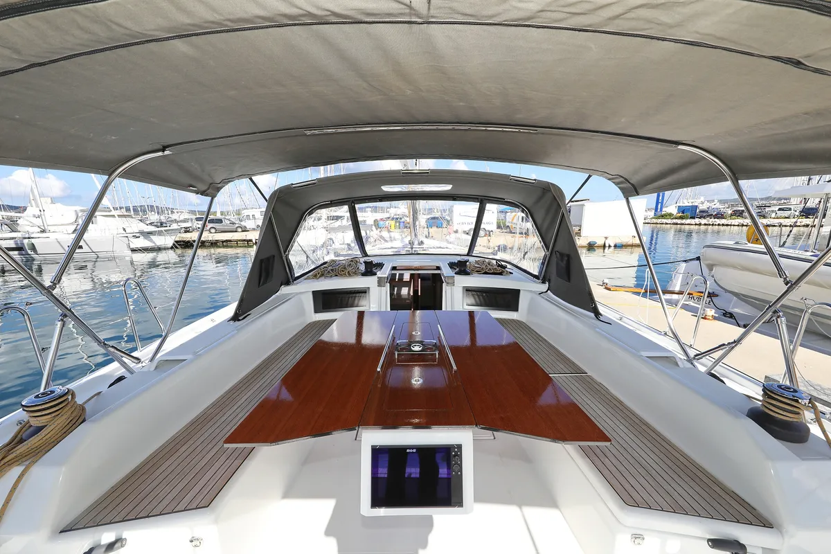 Cockpit of Graceful Dancer, a Dufour 530 sailboat at Grad Trogir, Croatia