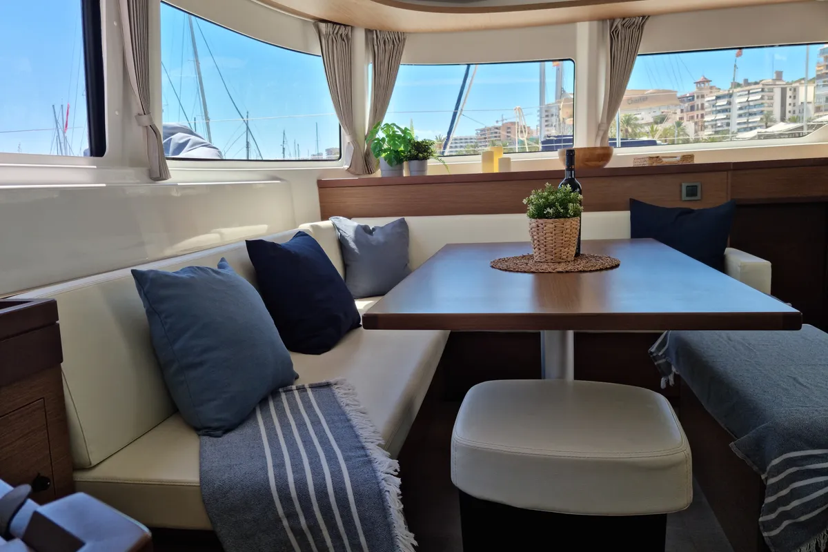 Salon of Amanaci, a Lagoon 46 catamaran at Palma de Mallorca, Spain