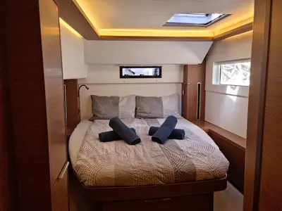 Cabin on Amanaci, a Lagoon 46 catamaran at Palma de Mallorca, Spain