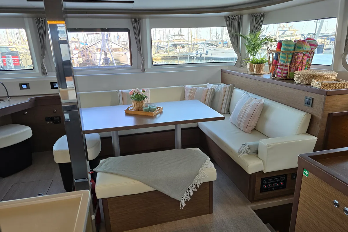 Salon of Amanaci, a Lagoon 46 catamaran at Palma de Mallorca, Spain