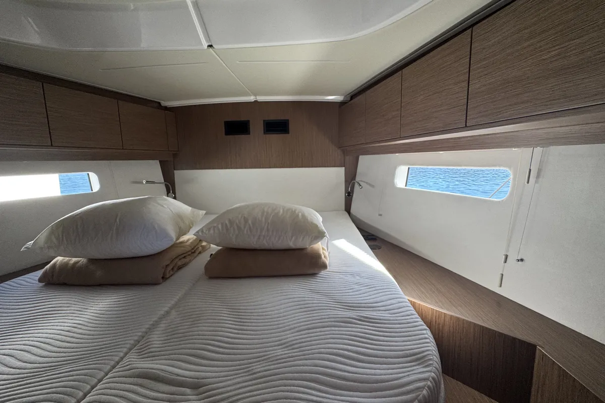 Cabin on Sacuri, a Bavaria 46 Cruiser sailboat at Figari/Golfo Aranci, Italy