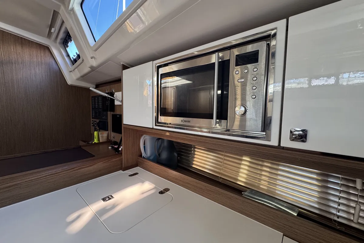 Galley of Sacuri, a Bavaria 46 Cruiser sailboat at Figari/Golfo Aranci, Italy