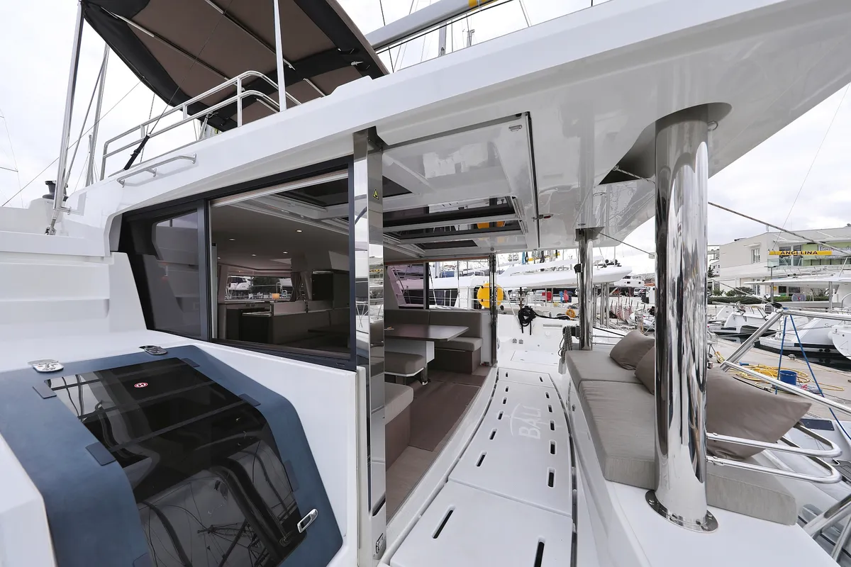Deck of Titan, a Bali 4.8 catamaran at Trogir, Croatia