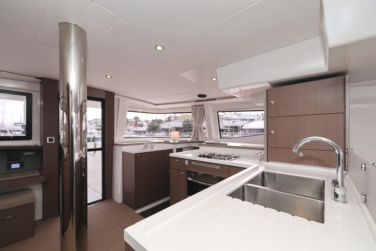 Galley of Titan, a Bali 4.8 catamaran at Trogir, Croatia