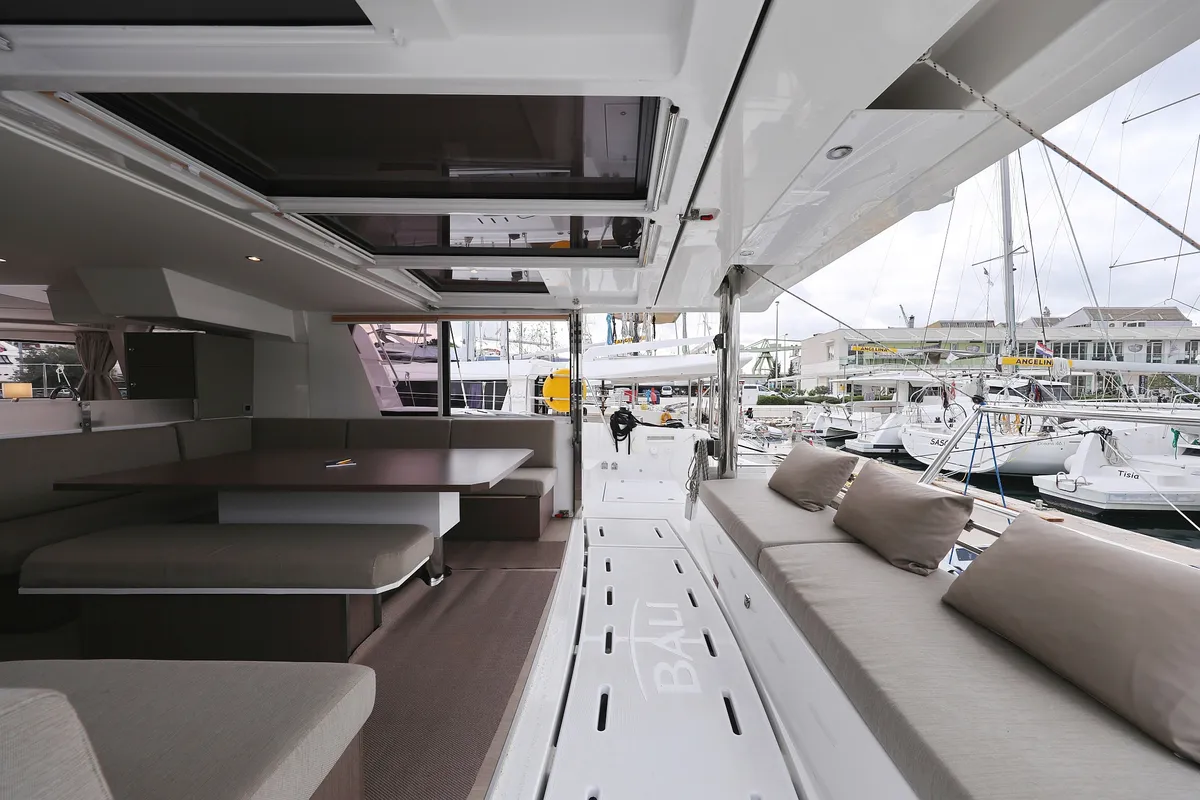 Deck of Titan, a Bali 4.8 catamaran at Trogir, Croatia