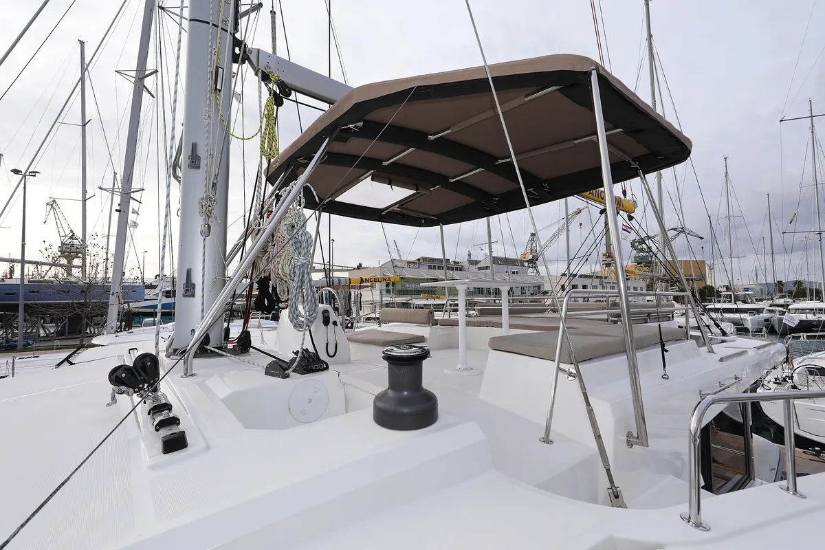 Deck of Titan, a Bali 4.8 catamaran at Trogir, Croatia