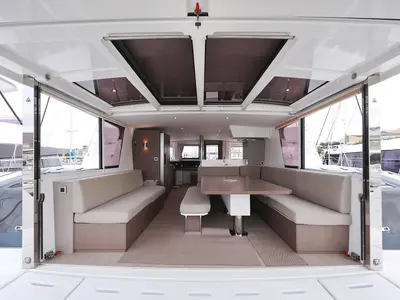 Salon of Titan, a Bali 4.8 catamaran at Trogir, Croatia