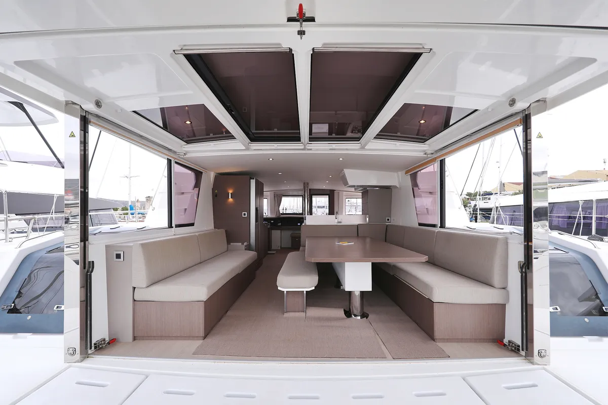 Salon of Titan, a Bali 4.8 catamaran at Trogir, Croatia