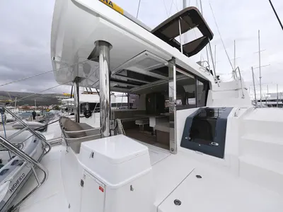 Deck of Titan, a Bali 4.8 catamaran at Trogir, Croatia