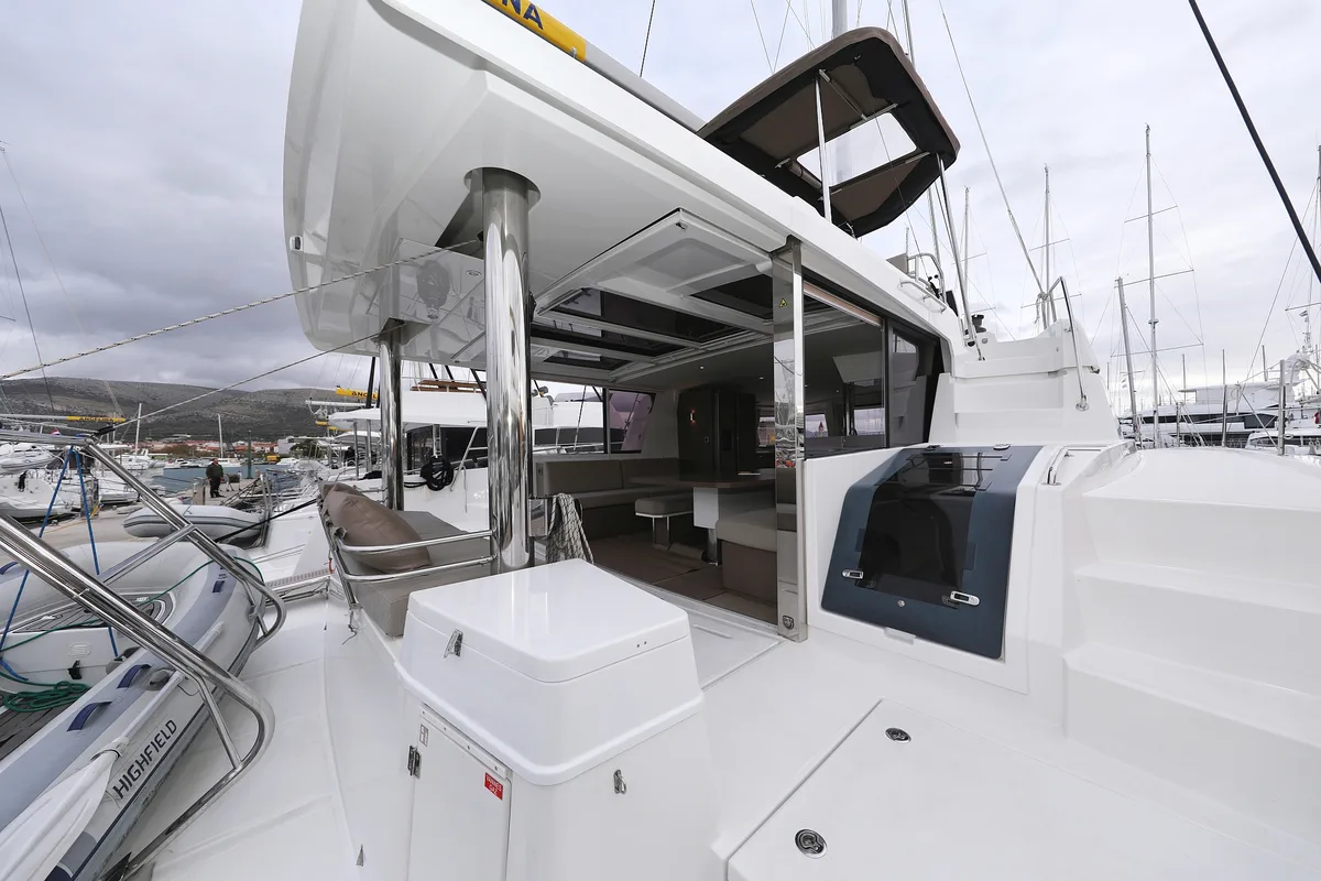 Deck of Titan, a Bali 4.8 catamaran at Trogir, Croatia