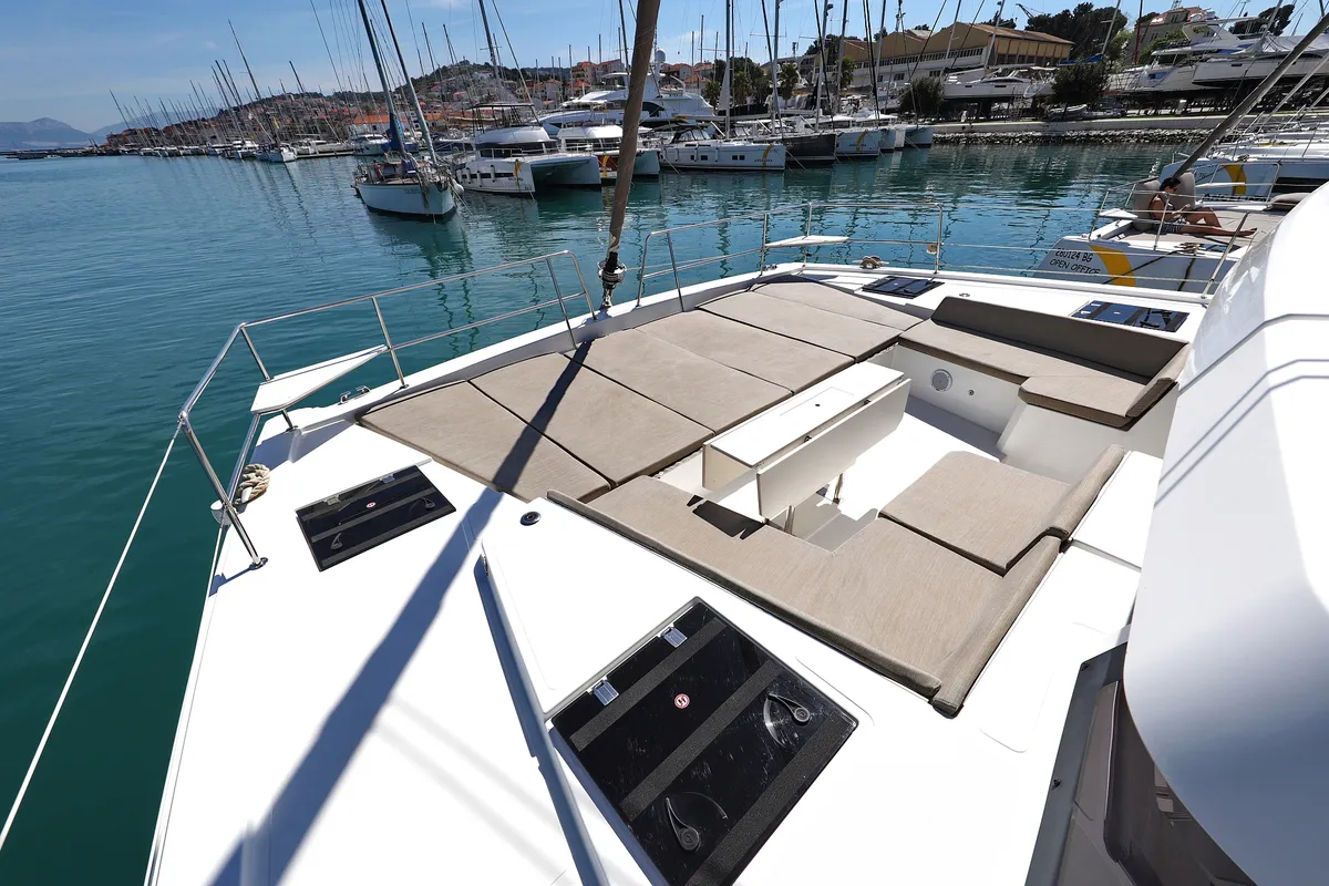 Deck of Titan, a Bali 4.8 catamaran at Trogir, Croatia