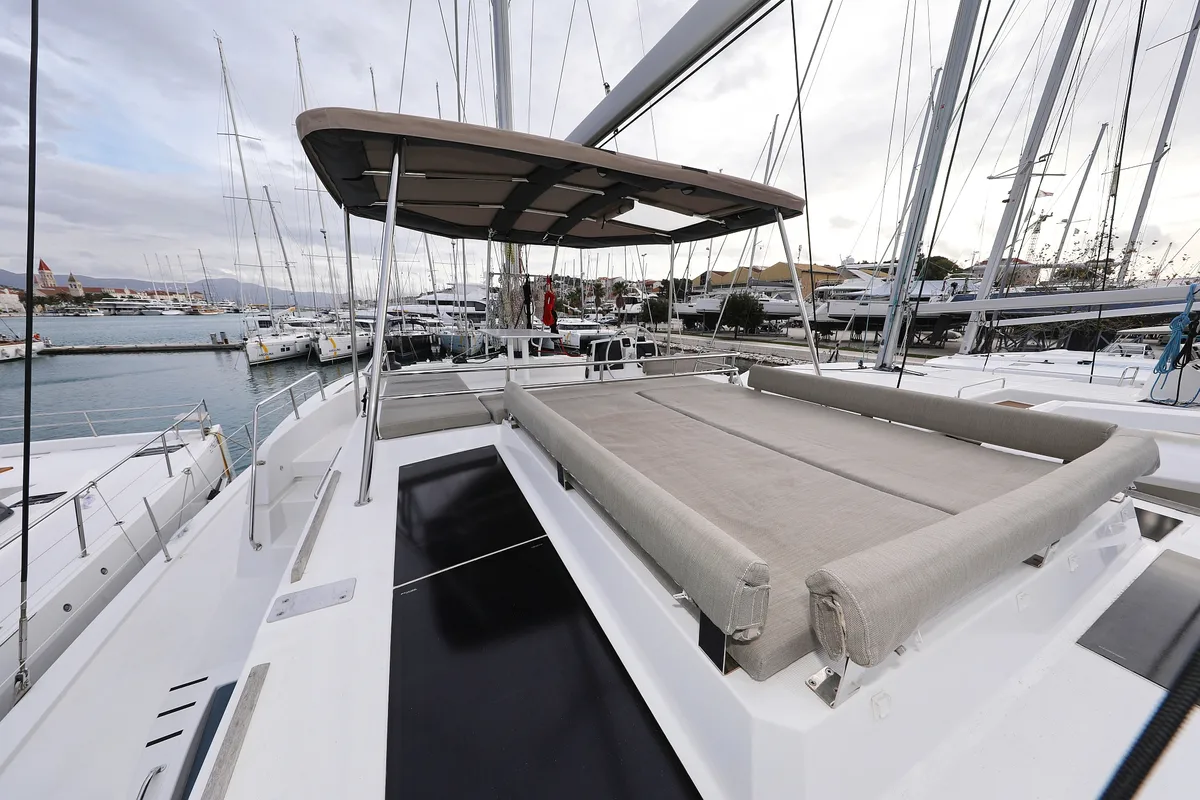 Deck of Titan, a Bali 4.8 catamaran at Trogir, Croatia