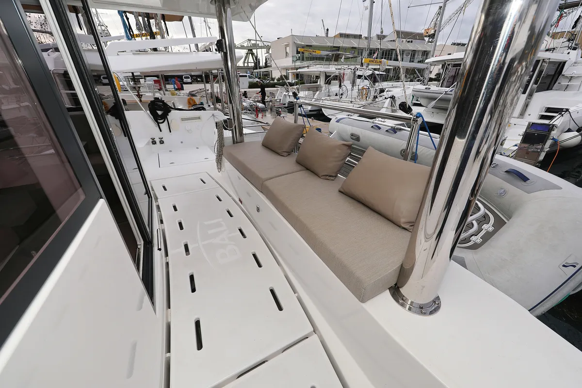 Deck of Titan, a Bali 4.8 catamaran at Trogir, Croatia