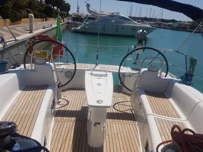 Cockpit of Myron, a Beneteau Oceanis 46 sailboat at Santa Maria di Leuca, Italy
