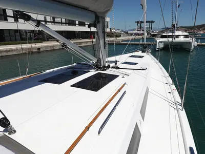 Deck of Charlabelle - OW, a Hanse 508 sailboat at Seget Donji, Croatia