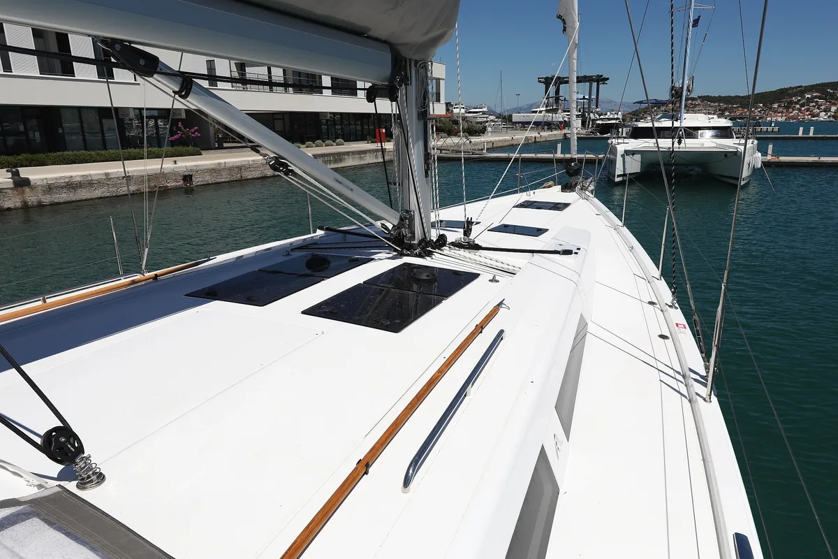 Deck of Charlabelle - OW, a Hanse 508 sailboat at Seget Donji, Croatia