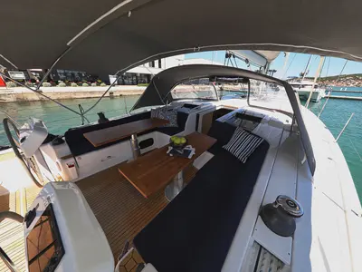 Cockpit of Charlabelle - OW, a Hanse 508 sailboat at Seget Donji, Croatia